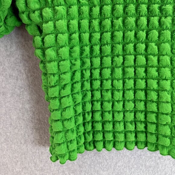 Eri + Ali Textured Square Bright Green Top Puff Sleeves Blouse Womens Size 3X - Picture 5 of 14